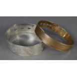 STIFF BANGLE MARKED 9ct FRONT AND BACK, 12.3 gms and a SILVER DITTO (2)