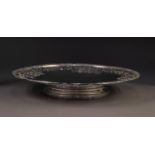 GEORGE VI PIERCED SILVER CAKE STAND, of footed form with Celtic pierced border and embossed rim,