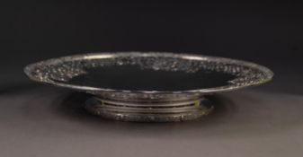 GEORGE VI PIERCED SILVER CAKE STAND, of footed form with Celtic pierced border and embossed rim,