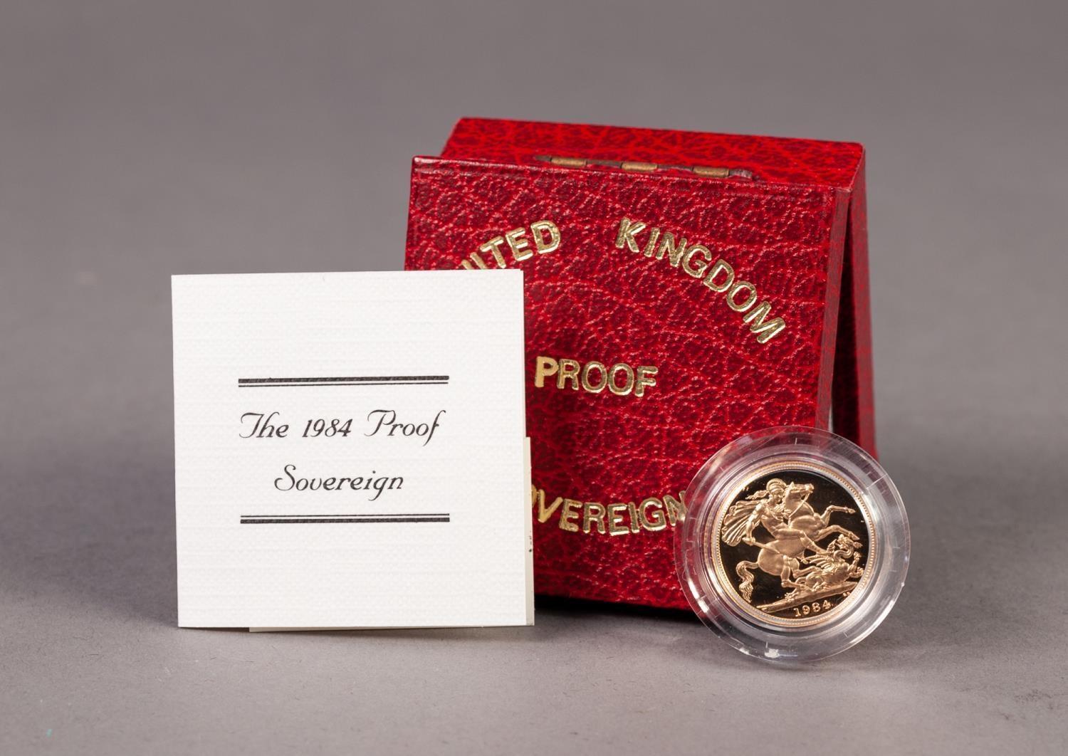 ROYAL MINT CASED AND ENCAPSULATED ELIZABETH II GOLD PROOF SOVEREIGN 1984 (VF)in hard red case with
