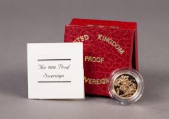 ROYAL MINT CASED AND ENCAPSULATED ELIZABETH II GOLD PROOF SOVEREIGN 1984 (VF)in hard red case with
