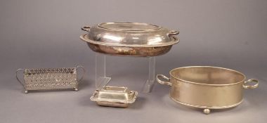 *ELECTROPLATED OVAL ENTRÉE DISH, with two handled cover, together with a MINIATURE OBLONG EXAMPLE,