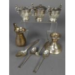 MIXED LOT OF GEORGE IV AND LATER SILVER, comprising: THREE PIECE PEDESTAL CRUET SET, of circular