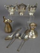 MIXED LOT OF GEORGE IV AND LATER SILVER, comprising: THREE PIECE PEDESTAL CRUET SET, of circular