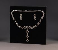 SILVER AND PASTE SET CHAIN NECKLACE with long drop to the front and the pair of MATCHING DROP