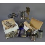 SELECTION OF PLATED WARE including a cased SET OF FISH KNIVES AND FORKS, INK STAND, BONE HANDLED