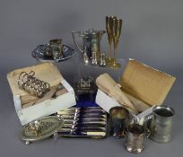 SELECTION OF PLATED WARE including a cased SET OF FISH KNIVES AND FORKS, INK STAND, BONE HANDLED