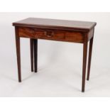 LATE GEORGIAN MAHOGANY TEA TABLE, the moulded oblong, fold-over top, set above a cockbeaded frieze