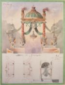 SUITE OF THREE MODERN COLOUR PRINTS OF FRENCH ARCHITECTURAL DESIGNS FOR AN EXHIBITION ?Arc de