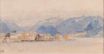 MYLES BIRKET FOSTER R.W.S. (1825-1899) WATERCOLOURAn alpine lake scene A leaf from a sketch