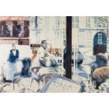 BROOK (London) WATERCOLOUR DRAWING 'Street Cafe' Signed lower left 17" x 24" (43 x 61cm)