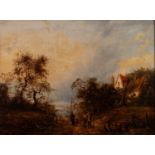 BRITISH SCHOOL (Nineteenth Century) OIL PAINTING ON RE-LINED CANVASLandscape with figures and