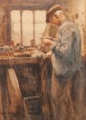 ALBERT GEORGE STEVENS (1863-1925) WATERCOLOUR DRAWING Mr. Varley in his Workshop Signed 9? x 6 ¼? (