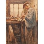 ALBERT GEORGE STEVENS (1863-1925) WATERCOLOUR DRAWING Mr. Varley in his Workshop Signed 9? x 6 ¼? (