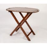 EDWARDIAN OAK OVAL HINGED TOP BUTLERS TRAY ON FOLDING STAND