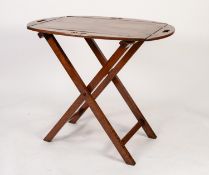 EDWARDIAN OAK OVAL HINGED TOP BUTLERS TRAY ON FOLDING STAND