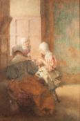 WILLIAM JOHN WAINWRIGHT (1855-1931) WATERCOLOUR DRAWING ?Quiet Afternoon?, three women sewing by the