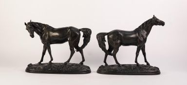 PAIR OF LATE 19th CENTURY CONTINENTAL 'BRONZED' SPELTER MODELS of a stallion and mare, each standing