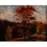 BRITISH SCHOOL (Nineteenth Century) OIL PAINTING ON BOARDWoodland landscape 12 1/4" x 16" (31cm x