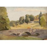 THOMAS ALFRED CLARKE FOUR OIL PAINTINGS ON BOARD 'In the Cotswolds', village scene Signed and titled