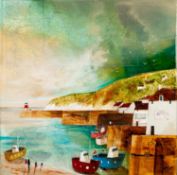 KEITH ATHAY (TWENTIETH/ TWENTY FIRST CENTURY) MIXED MEDIA ON CANVAS ?Harbour Boats I? Signed, titled