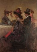 UNATTRIBUTED (MODERN ITALIAN SCHOOL) OIL PAINTING ON CANVAS Well-dressed figures sat at a table