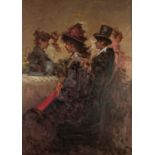 UNATTRIBUTED (MODERN ITALIAN SCHOOL) OIL PAINTING ON CANVAS Well-dressed figures sat at a table