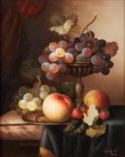 JOHNNY GASTON (Modern) Oil paintings on panel a pair of still lifes of fruit each signed and