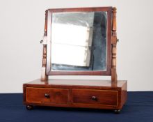 EARLY NINETEENTH CENTURY CROSSBANDED MAHOGANY TOILET MIRROR,