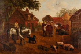 EDWARD BENJAMIN HERBERTE (Act: 1857-1893) OIL PAINTING ON CANVAS Farmyard scene with figures,