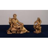 GILT SPELTER FIGURE OF A CLASSICAL, SEATED SCHOLAR, 8? (20.3cm) high, together with a SIMILAR FIGURE