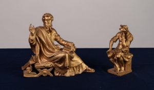 GILT SPELTER FIGURE OF A CLASSICAL, SEATED SCHOLAR, 8? (20.3cm) high, together with a SIMILAR FIGURE