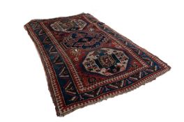 SEMI ANTIQUE SHIRVAN CAUCASIAN LARGE RUG, with large centre medallion, with stepped sides Royal blue