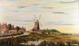 C.D. TAYLOR (TWENTIETH CENTURY) TWO OIL PAINTINGS ON BOARD Landscape with windmill and village