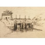 HUGH PATTON (1853-1927) ARTIST SIGNED ETCHING Twin canal locks Signed in pencil and dated to the