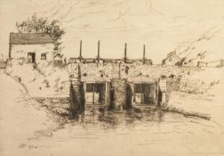 HUGH PATTON (1853-1927) ARTIST SIGNED ETCHING Twin canal locks Signed in pencil and dated to the