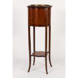 EDWARDIAN LINE INLAID MAHOGANY JARDINIÈRE, of square, serpentine outline, the moulded top edge
