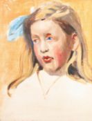 JAMES HARGREAVES MORTON (1881-1918) OIL PAINTING ON BOARD ?Girl with Blue Ribbon? Unsigned, labelled