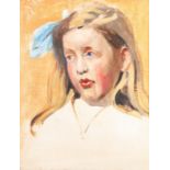 JAMES HARGREAVES MORTON (1881-1918) OIL PAINTING ON BOARD ?Girl with Blue Ribbon? Unsigned, labelled