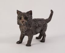 COLD PAINTED BRONZE MODEL OF A CAT, modelled standing with tail raised, 4 ½? (11.4cm) high, unmarked