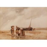 GEORGE GOODALL (NINETEENTH/ TWENTIETH CENTURY) WATERCOLOUR DRAWING Unloading the catch Signed