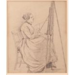 ATTRIBUTED TO ERNEST HENRI GRISET (1844-1907) PENCIL DRAWING Lady artist at her easel Unsigned,