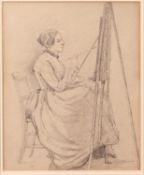 ATTRIBUTED TO ERNEST HENRI GRISET (1844-1907) PENCIL DRAWING Lady artist at her easel Unsigned,