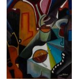 MOHAMED LAABRI ZAIDANE (Tangiers b.1976) ACRYLIC ON CANVAS Cubist style still lifeSigned lower right