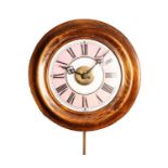 STAINED FRUITWOOD POSTMAN?S ALARM WALL CLOCK, circa 1900, of typical form with enamelled Roman