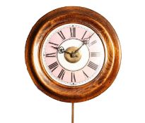 STAINED FRUITWOOD POSTMAN?S ALARM WALL CLOCK, circa 1900, of typical form with enamelled Roman