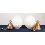 PAIR OF CONTINENTAL ART DECO OPAQUE WHITE GLASS AND BRASS CEILING LIGHTS, each with moulded shade