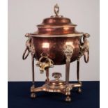 EARLY NINETEENTH CENTURY TWO HANDLED COPPER SAMOVAR, of bellied, circular form, with loop handle