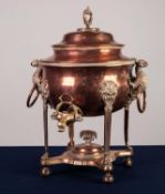 EARLY NINETEENTH CENTURY TWO HANDLED COPPER SAMOVAR, of bellied, circular form, with loop handle