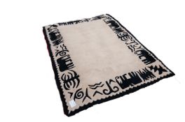 MODERN DESIGN INDIAN ALL-WOOL HAND MADE RUG, 'Masai' pattern, with plain beige field and embossed